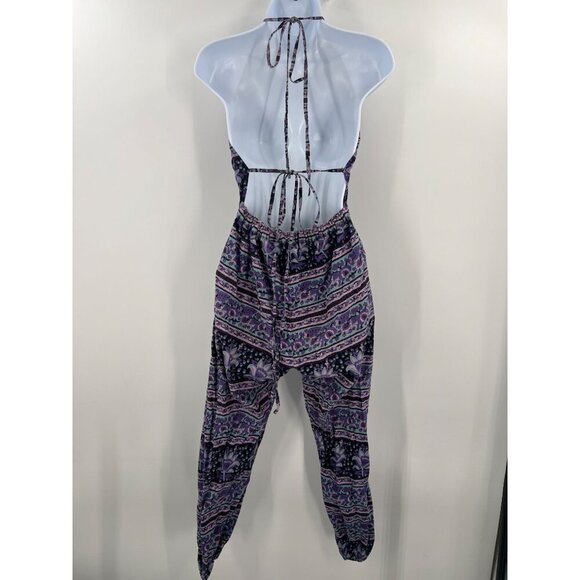 Staring at Stars Women's Small Boho Purple Floral Halter Jumpsuit Romper Cotton - Picture 3 of 12